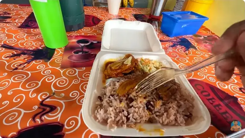 Chicken, rice and beans in Passenger Paramvir’s San Ignacio market visit