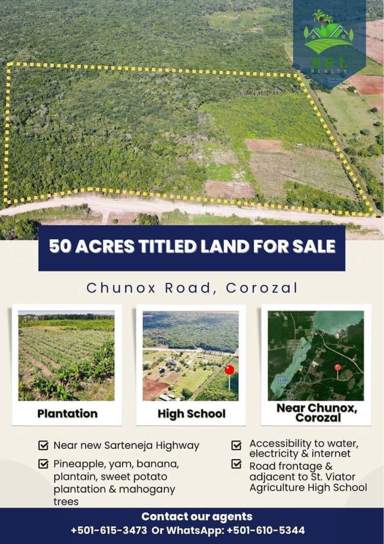 50 acres titled land For sale in Corozal
