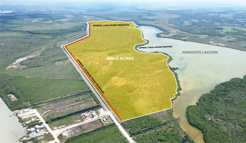 Rare 860.5 Acres with Lagoon front River front and Road front Investment Property in the Corozal in Northern Belize