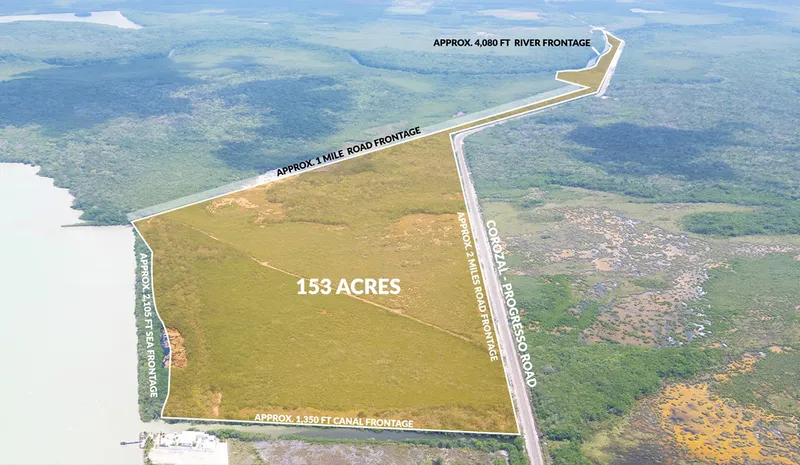 Rare 153 Acres with Seafront Riverfront Canal front and Road front Property in the Corozal District in Northern Belize