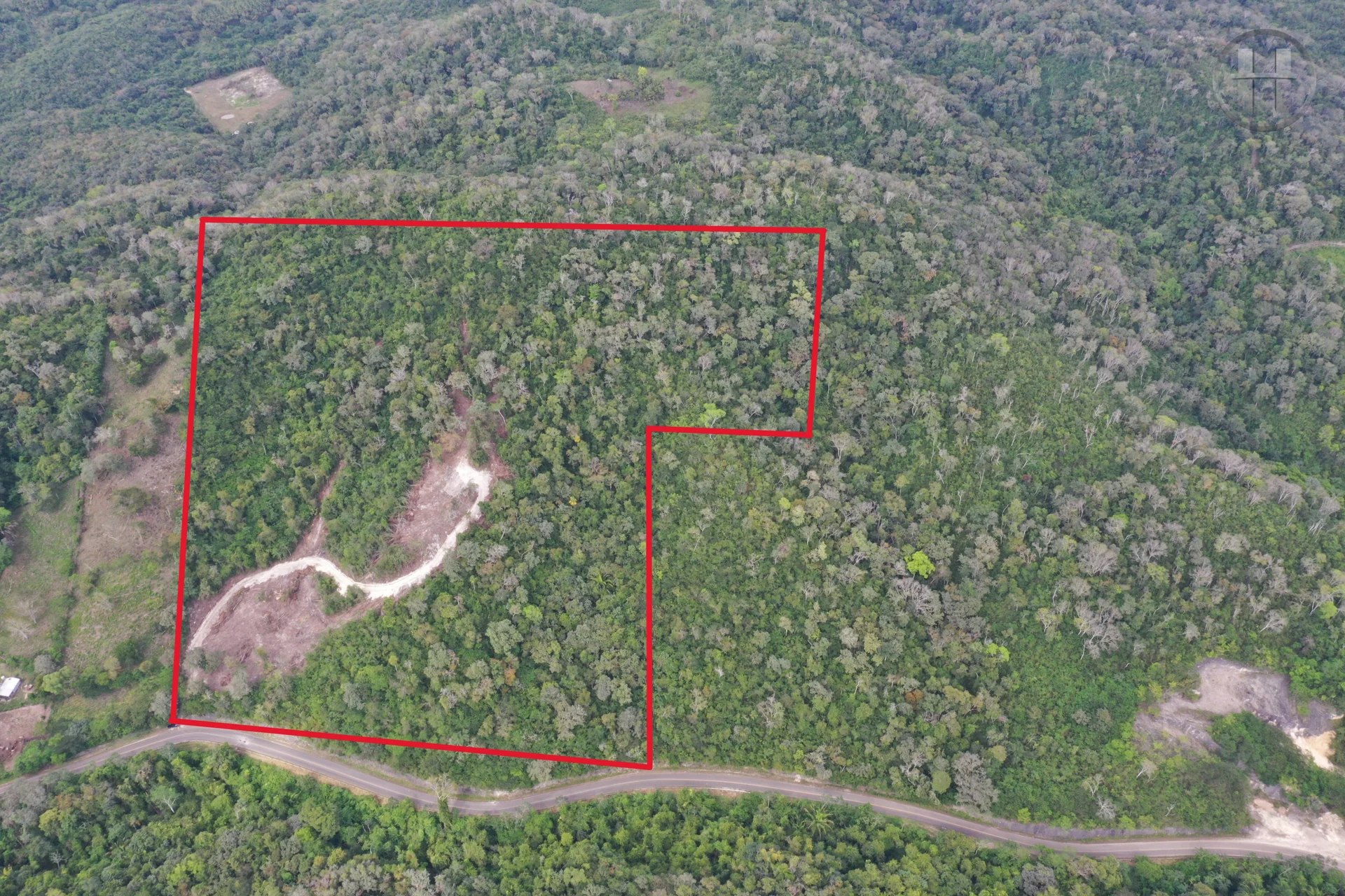 46.7-Acre Rolling Jungle Land with 780 Ft Highway Frontage Near Cristo Rey, Cayo