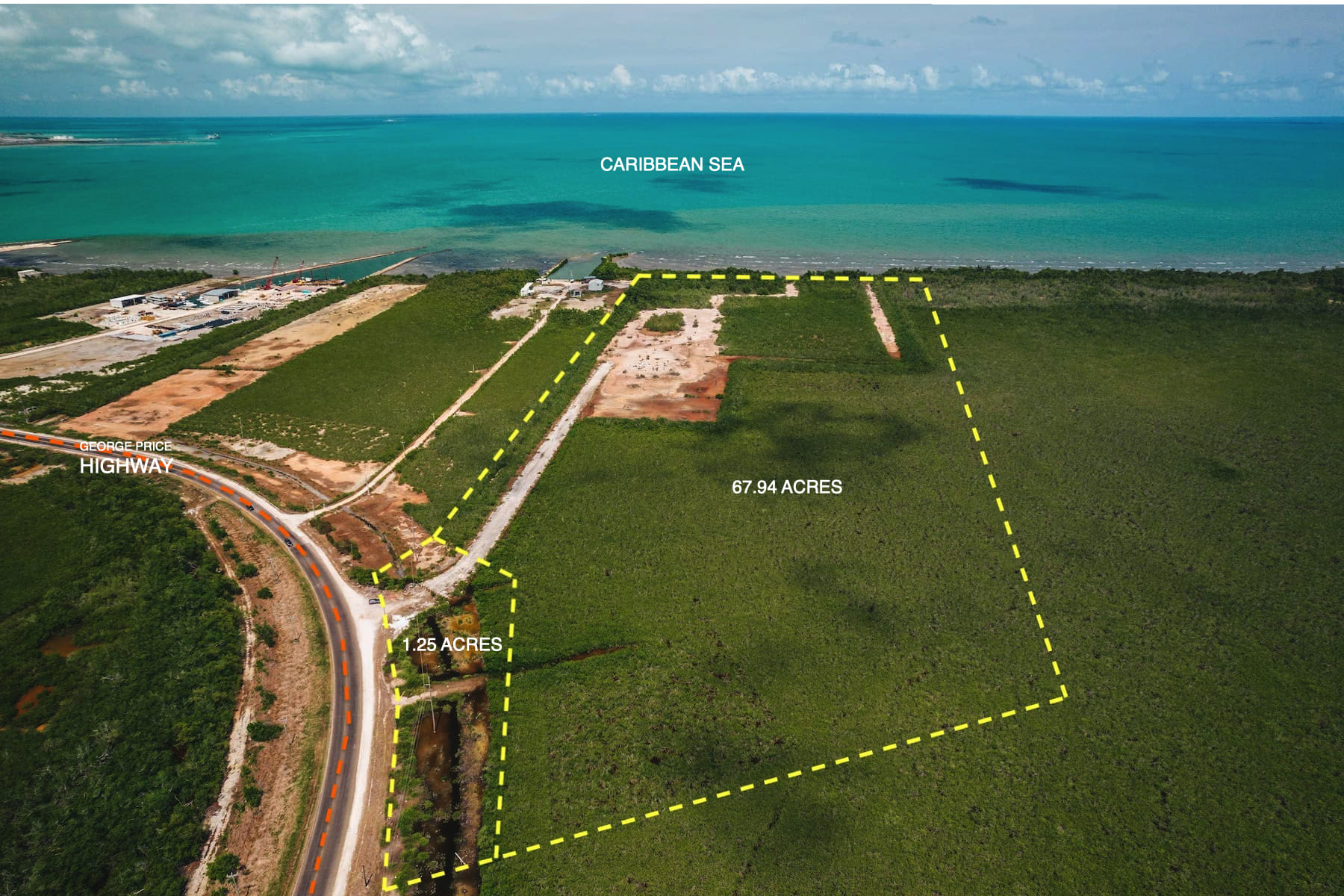 Largest Acreage Available in Belize City – 69 Acres Highway to Sea by Old Belize